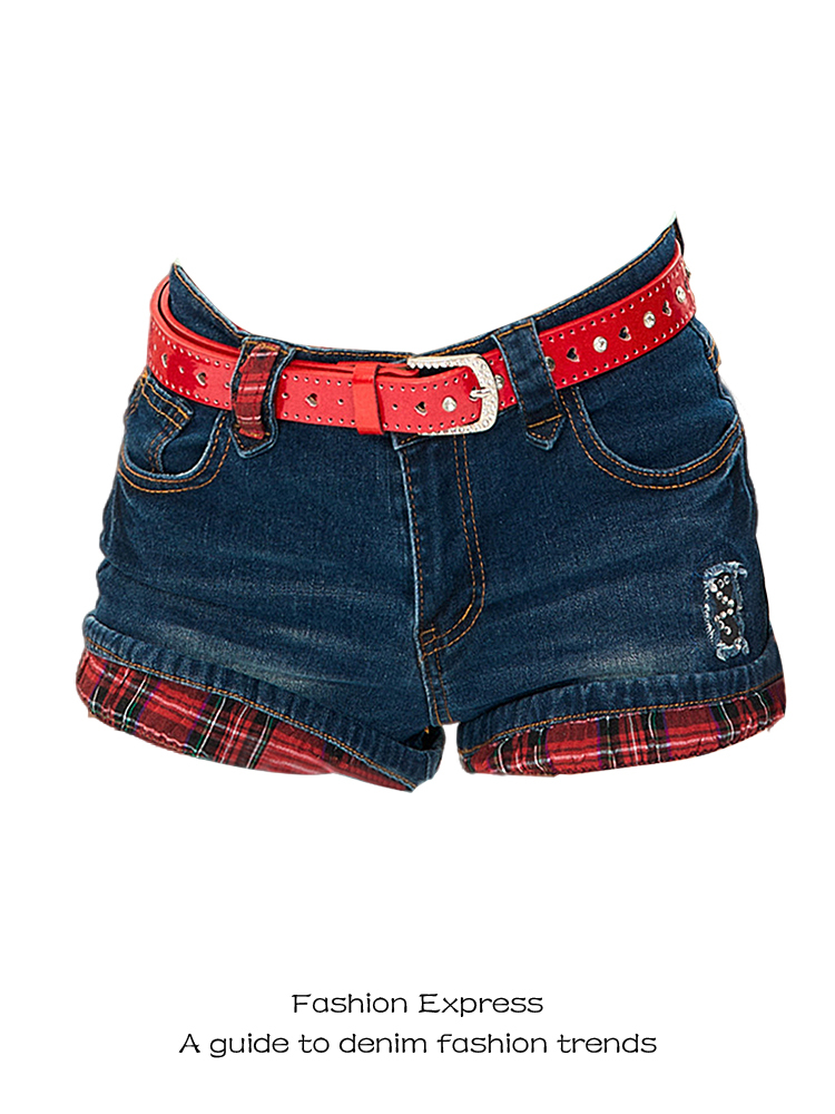 Y2K Plaid Patchwork Denim Ultra-Short Shorts, Low-Waist Slim Fit Rolled Hem Buttock-Hugging Hot Pants for Autumn/Winter 2025