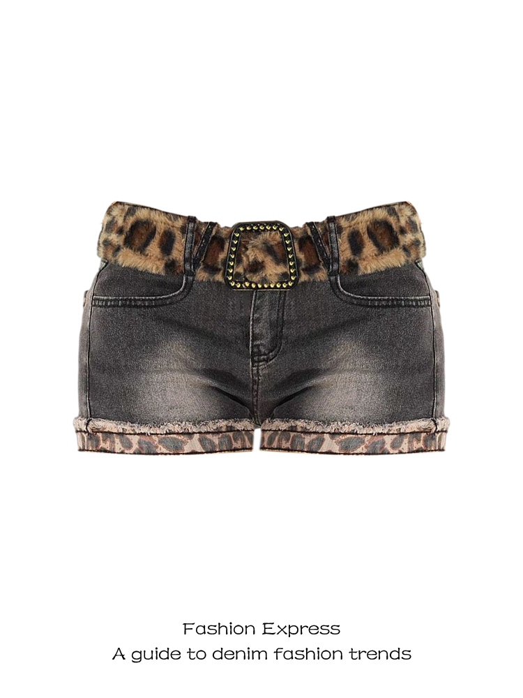 Y2K Retro Leopard Print Rolled Hem Ultra-Short Denim Shorts for Women - Spicy Bodycon Slimming Hot Pants for Autumn Winter Shibuya Style