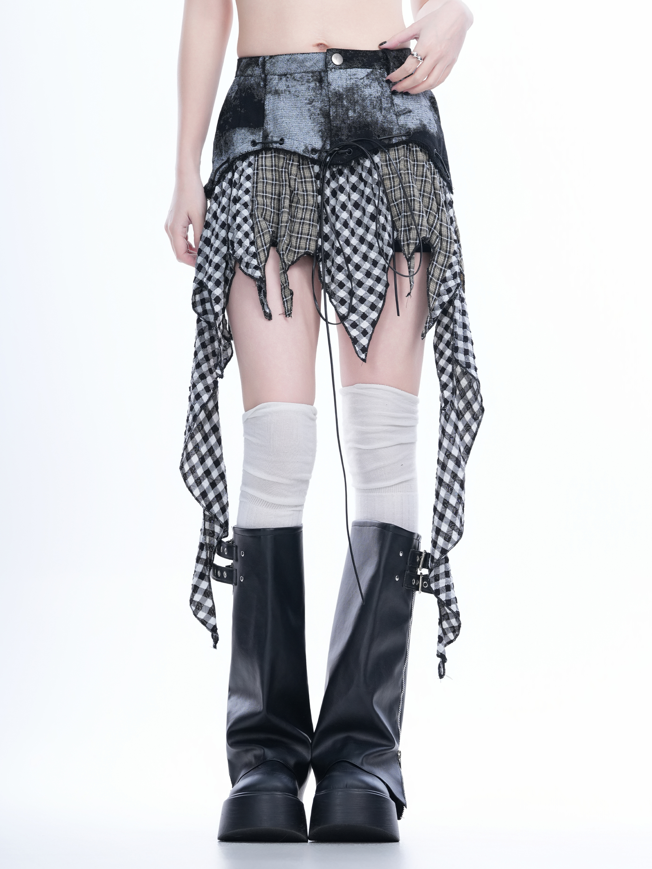 Y2K Spicy Girl Outfit Irregular Splicing Ruffled Slim Fit Hip-Hugging Short Skirt for Trendy Fashionistas