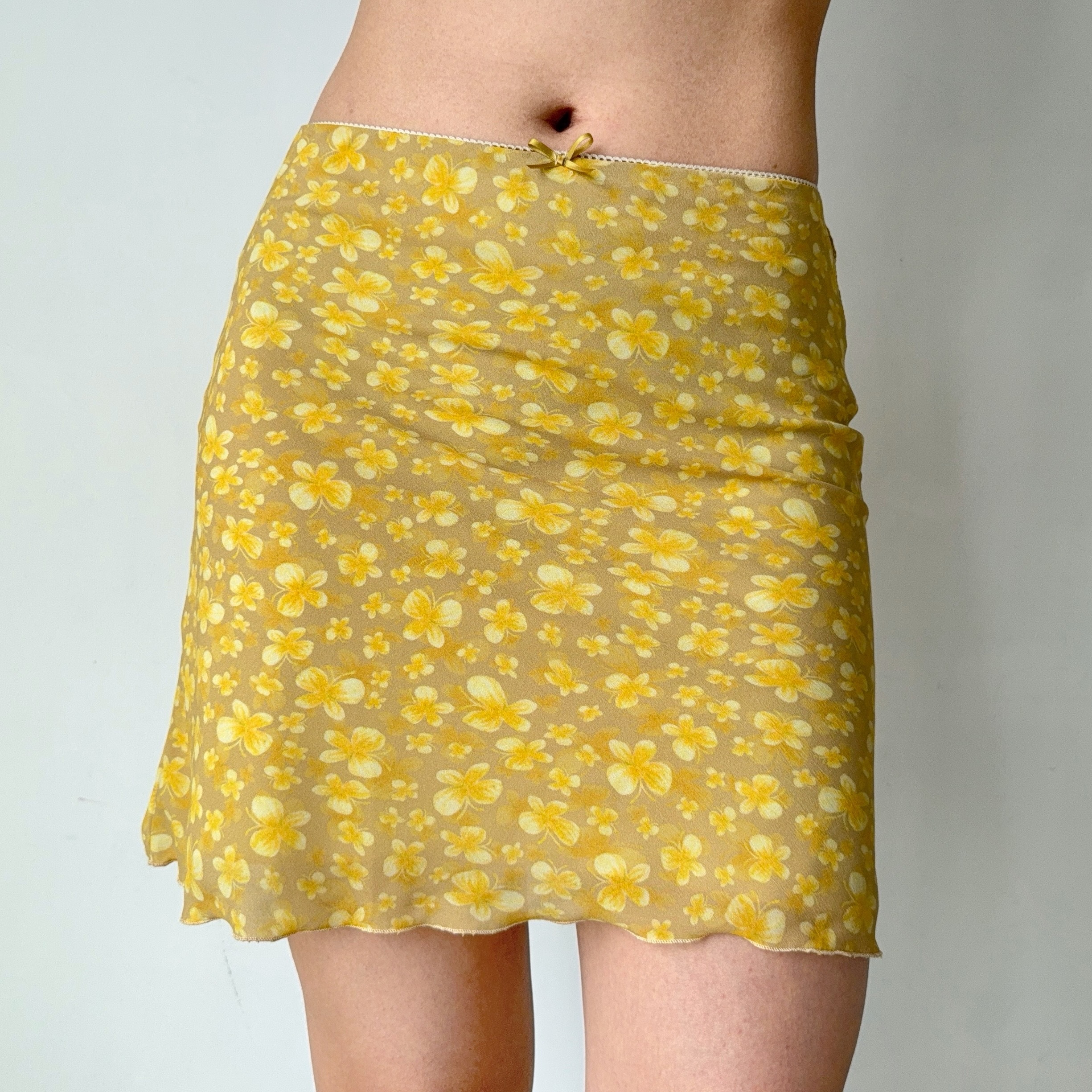 Yellow Butterfly Print A-Line Midi Skirt for Women - Vintage DIY Summer Style Short Skirt, Perfect for Y2K and Casual Outfits
