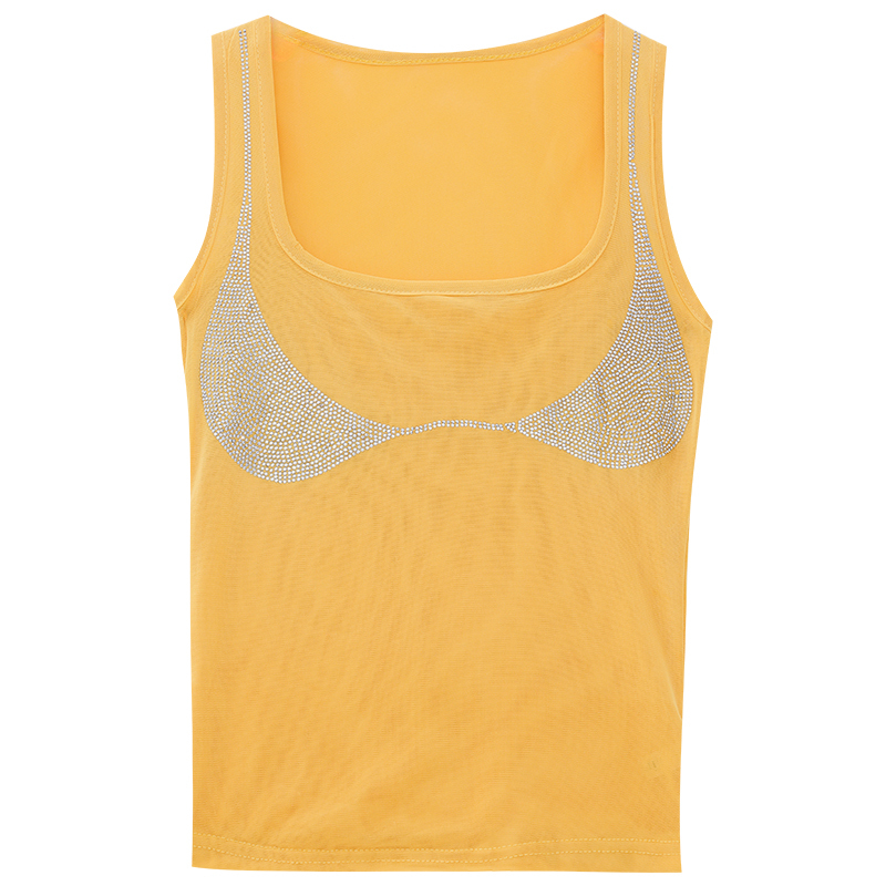 Yellow Rhinestone Tank Top for Women - Slim Fit Summer Top, Shibuya Hot Girl Style, Trendy Y2K Fashion