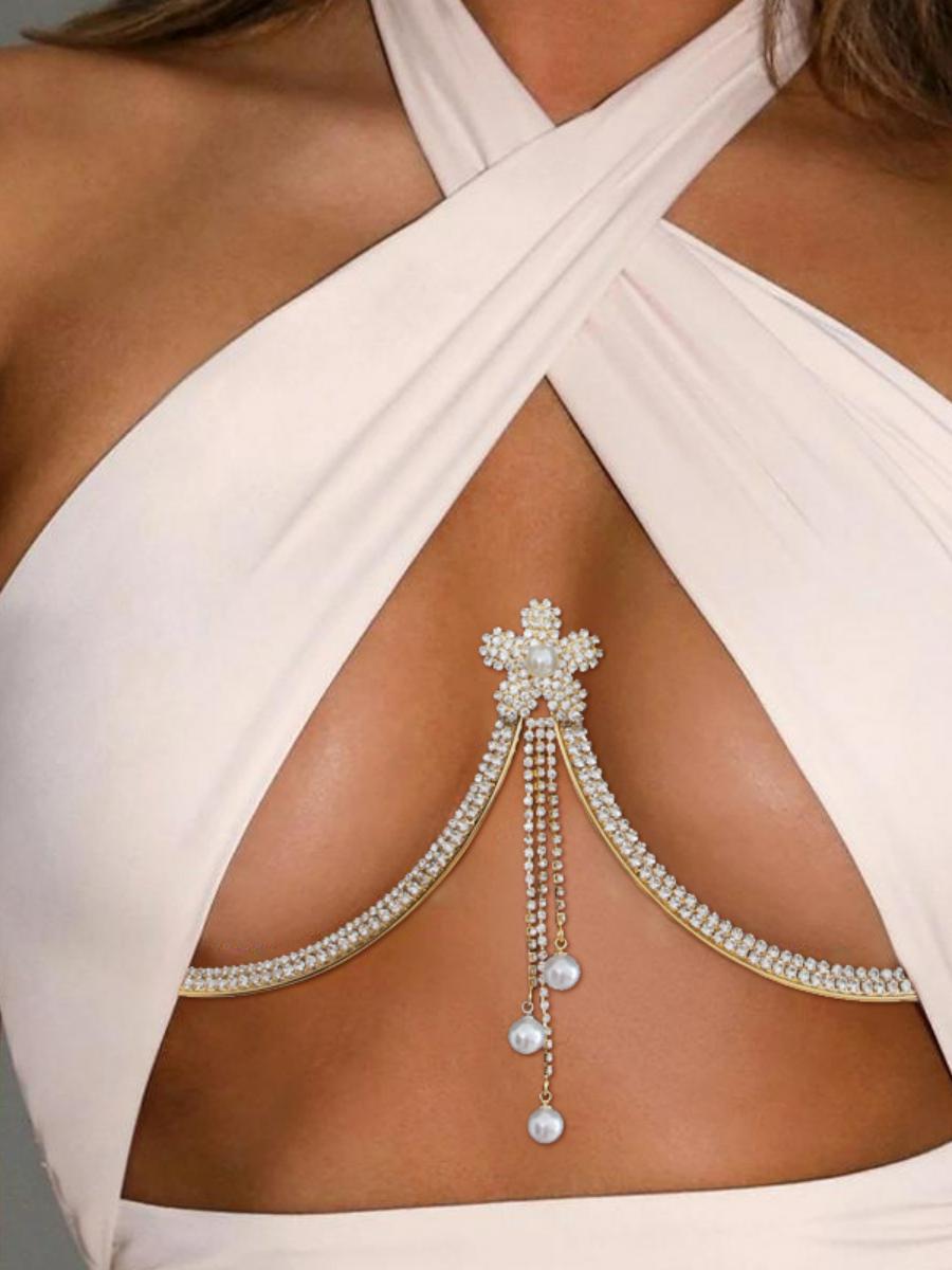 2025 Fashion Rhinestone Tassel Body Chain - European American Style Chest Accessories for Trendy Looks