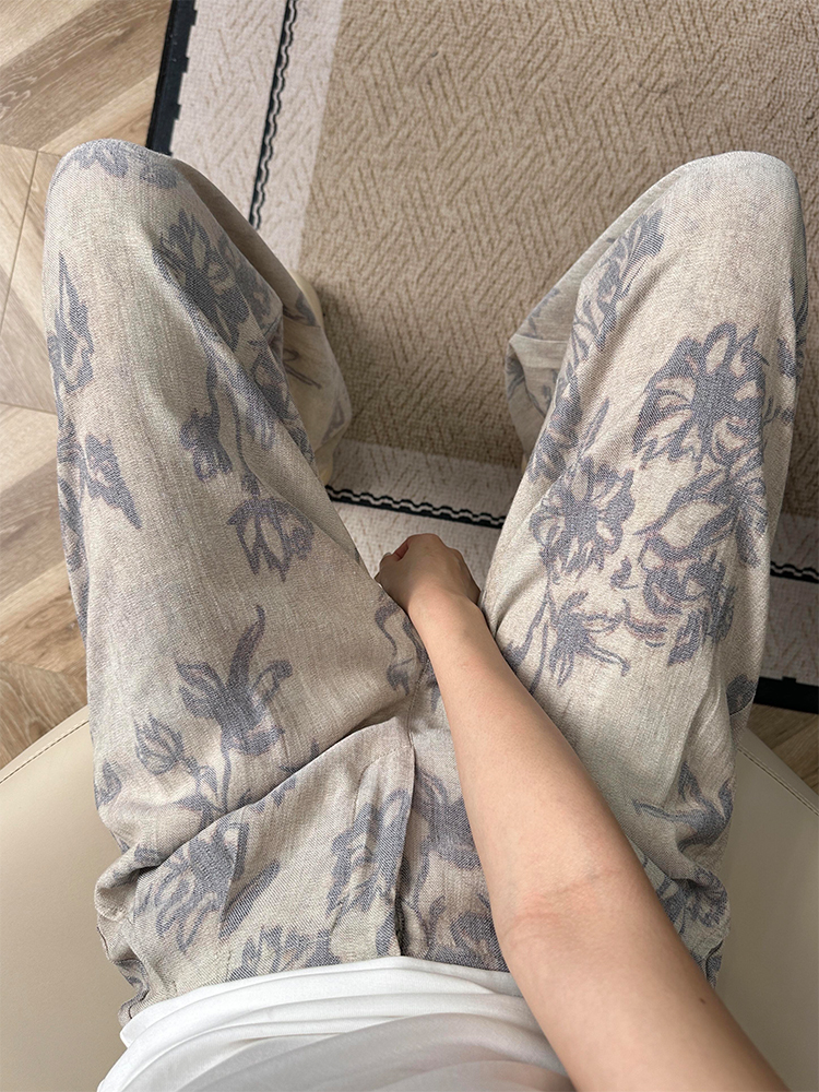 2025 Floral Printed Wide-Leg Pants for Women, Long Draped Ice Silk Trousers, Lightweight Summer Straight Leg Style