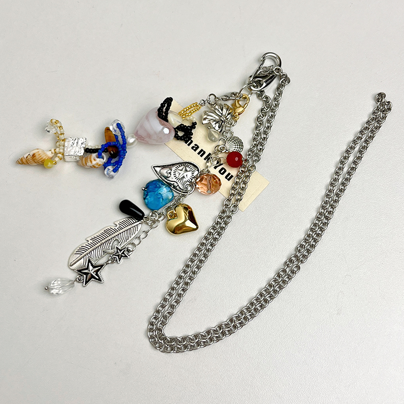 2025 Handmade Color-Block Natural Stone Beaded Long Necklace with Pendant Keychain Bag Charm for Women