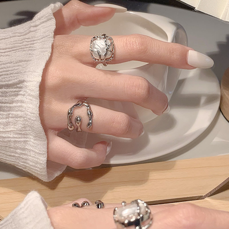2025 Irregular Pearl Open Ring for Women, Minimalist Design, Light Luxury, Fashionable Niche Style