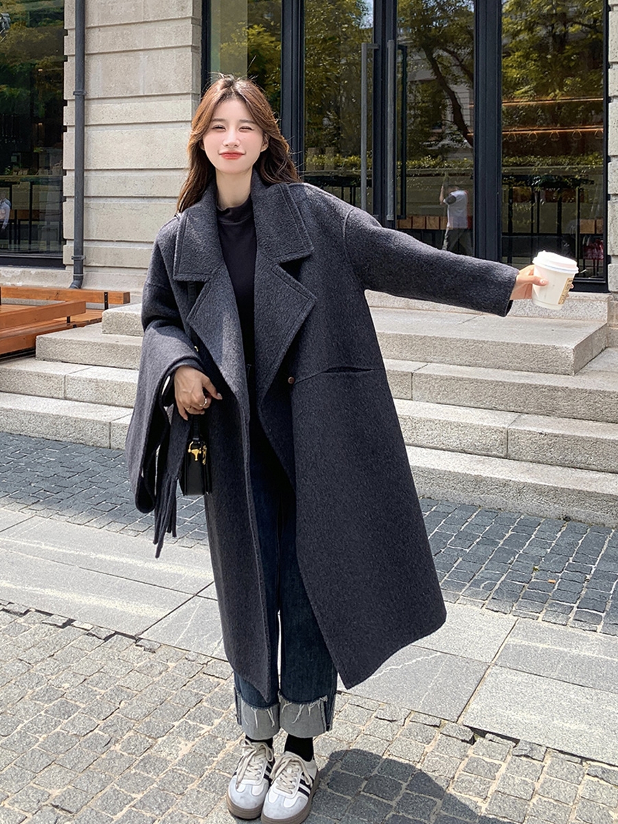 2025 Korean-Style Minimalist Double-Sided Wool Duffle Coat for Women - High-End Loose Fit for Autumn and Winter