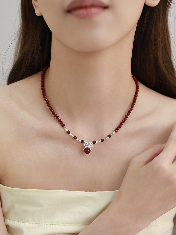 2025 New Chinese-Style Red Beaded Necklace for Women, High-End Light Luxury Clavicle Chain, Trendy Fashion Accessory