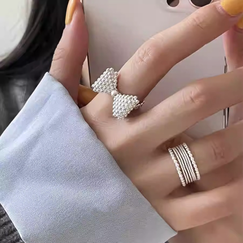 2025 New Style 3D Bubble Bow Ring for Women, Korean Niche Design, Trendy Open Finger Ring, Versatile Fashion Accessory