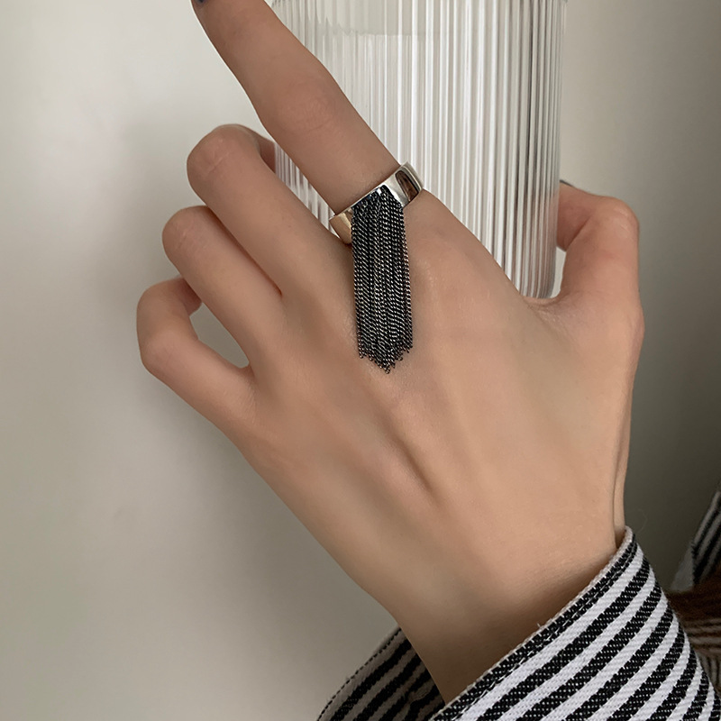 2025 Retro Korean-Style Vintage Tassel Open Ring for Women - Exaggerated Personality, Versatile Party Jewelry, Instagram-Ready