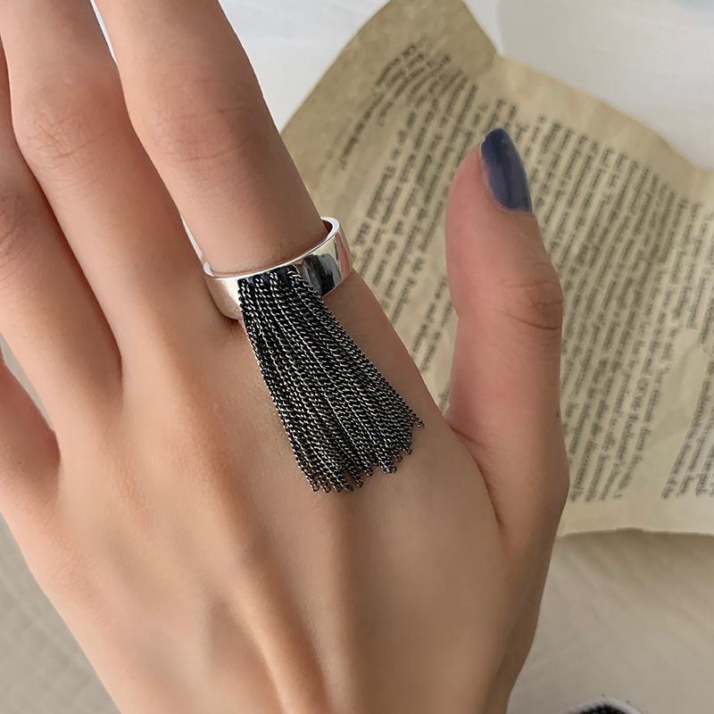 2025 Retro Korean-Style Vintage Tassel Open Ring for Women - Exaggerated Personality, Versatile Party Jewelry, Instagram-Ready