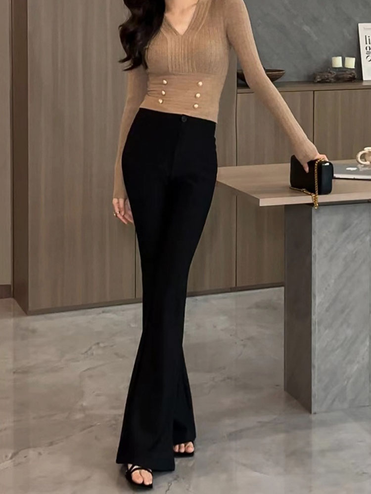 2025 Summer Women's Black High-End Slim-Fit Loose Trousers - Minimalist Versatile Casual Long Pants for Effortless Style