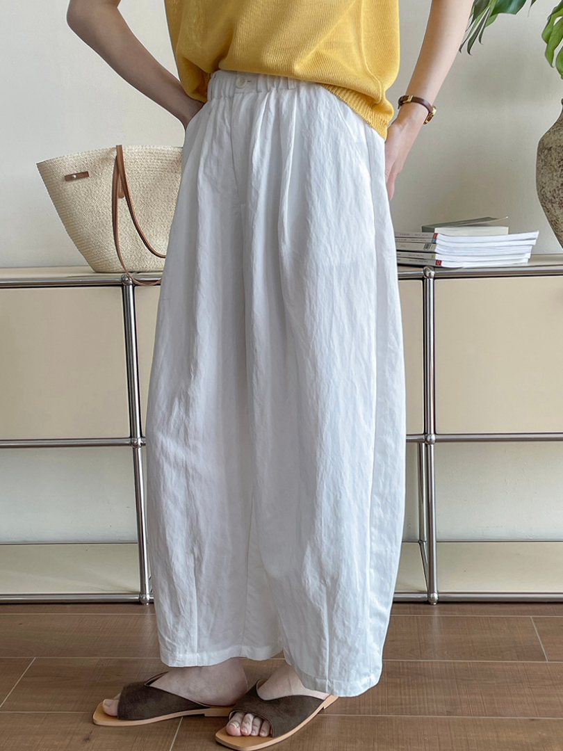 2025 Summer Women's Loose-Fitting Wide-Leg Balloon Pants, Casual Elastic Waist, Lightweight Trendy Trousers