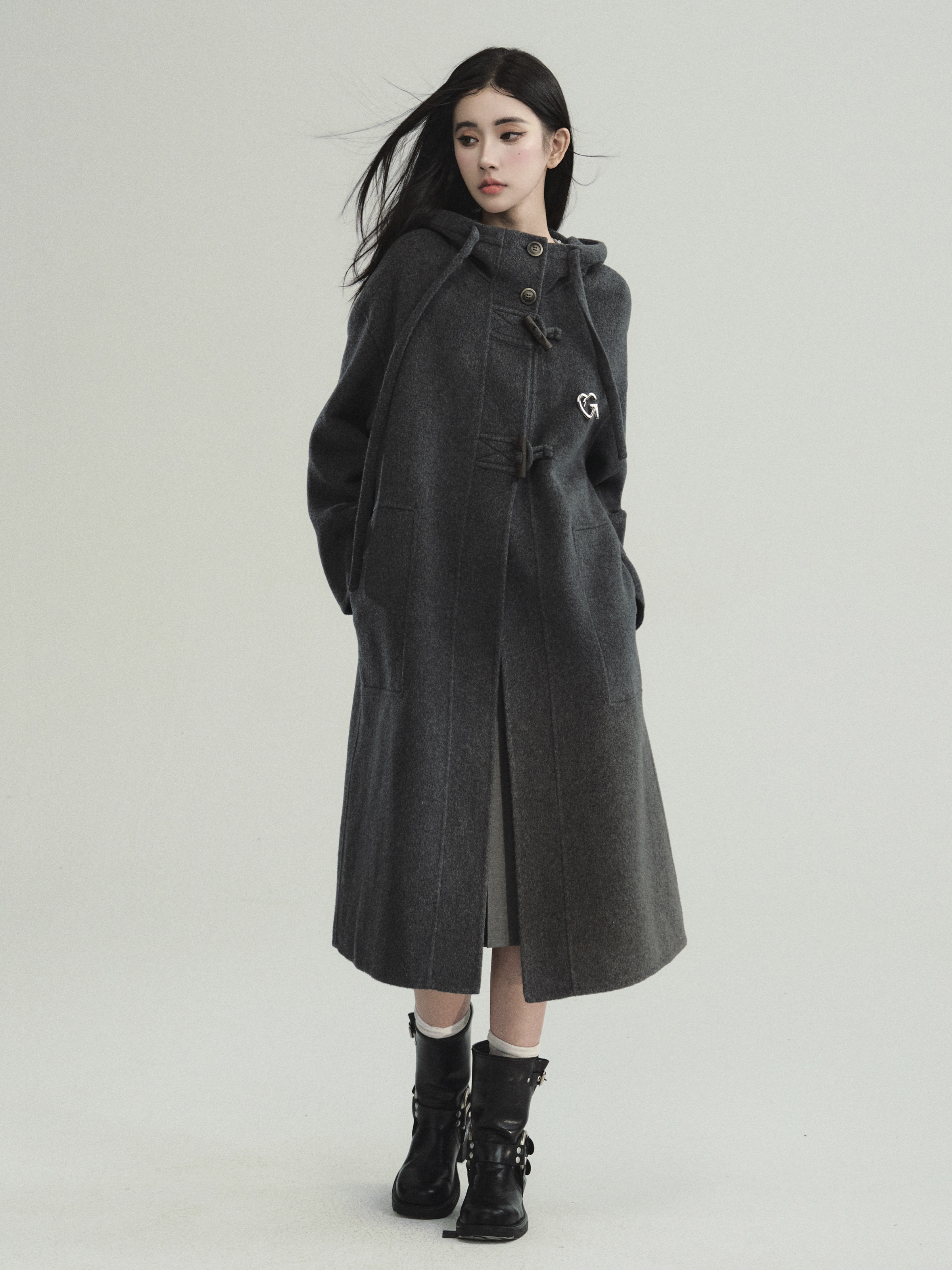 70% Wool Double-Breasted Long Coat with Horn Buttons - Winter Essential, Classic Style, Warm Fashion Outerwear