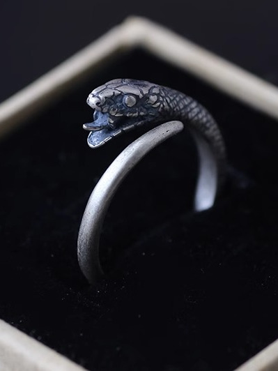 925 Sterling Silver Vintage Ouroboros Snake Ring - Antique Finish Infinite Symbol Jewelry in Dark Style