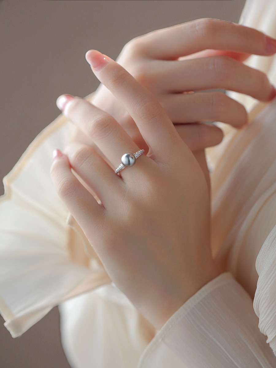 Adjustable Light Luxury S925 Silver Wheat Ear Zircon Pearl Ring for Women - Elegant High-End Fashion Statement Ring