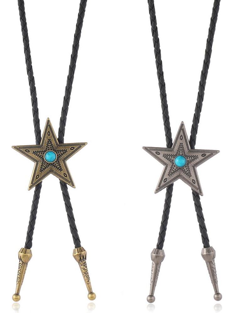 Adjustable Retro Woven Rope Tie with Creative Pentagram Pendant - European and American Style, Boho Fashion Accessory
