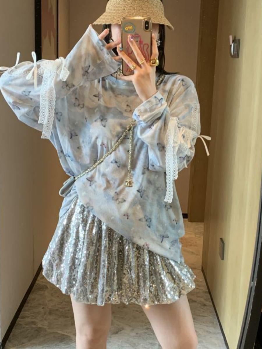 Age-Defying Lightweight Long Sleeve T-Shirt with 3D Bow, Cute Sweet and Spicy Design, Sun Protection, Trendy Fashion Top