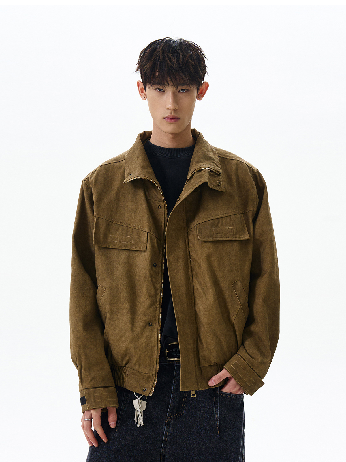 American Retro Barn-Style Distressed Stand-Collar Jacket - Trendy Cleanfit Short Silhouette Versatile Thin Outerwear