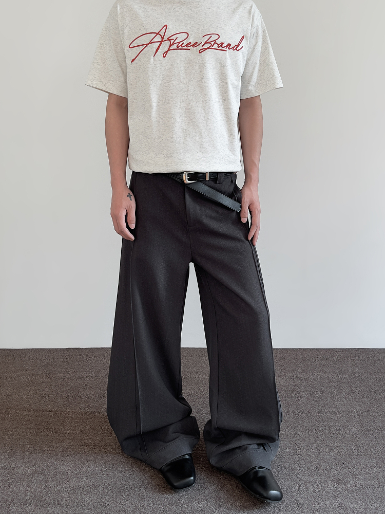 American Retro Cleanfit Double-Pleat Tailored Casual Pants for Men - Baggy Loose Straight-Leg Drape Trousers, Y2K Style