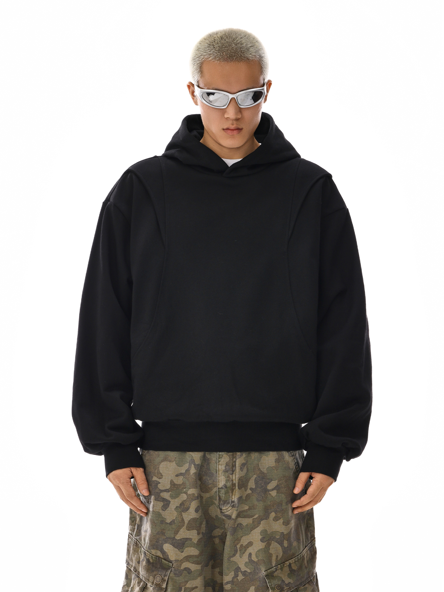 American Retro Deconstructed Patchwork Boxy Commuter Hoodie for Men and Women - Oversized Casual 90s Short Jacket