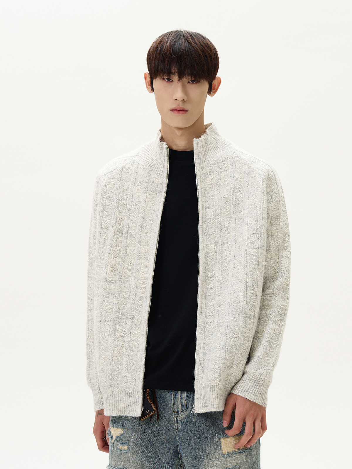 American Retro High Street Loose Fit Cardigan Sweater for Men and Women, Stylish Knitted Top with Stand-Up Collar