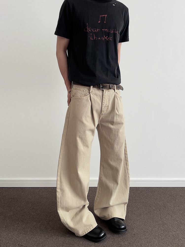 American Retro Pleated Curved Blade Casual Pants - Three-Dimensional Design, Cleanfit Straight Leg, Slightly Flared Y2K Style
