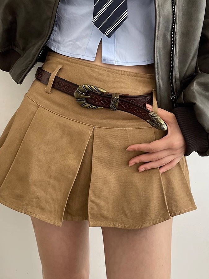 American Retro Slim Waist Belt for Women - Brown Leather Decorative Belt for Jeans, Versatile Design, Trendy Y2K Style