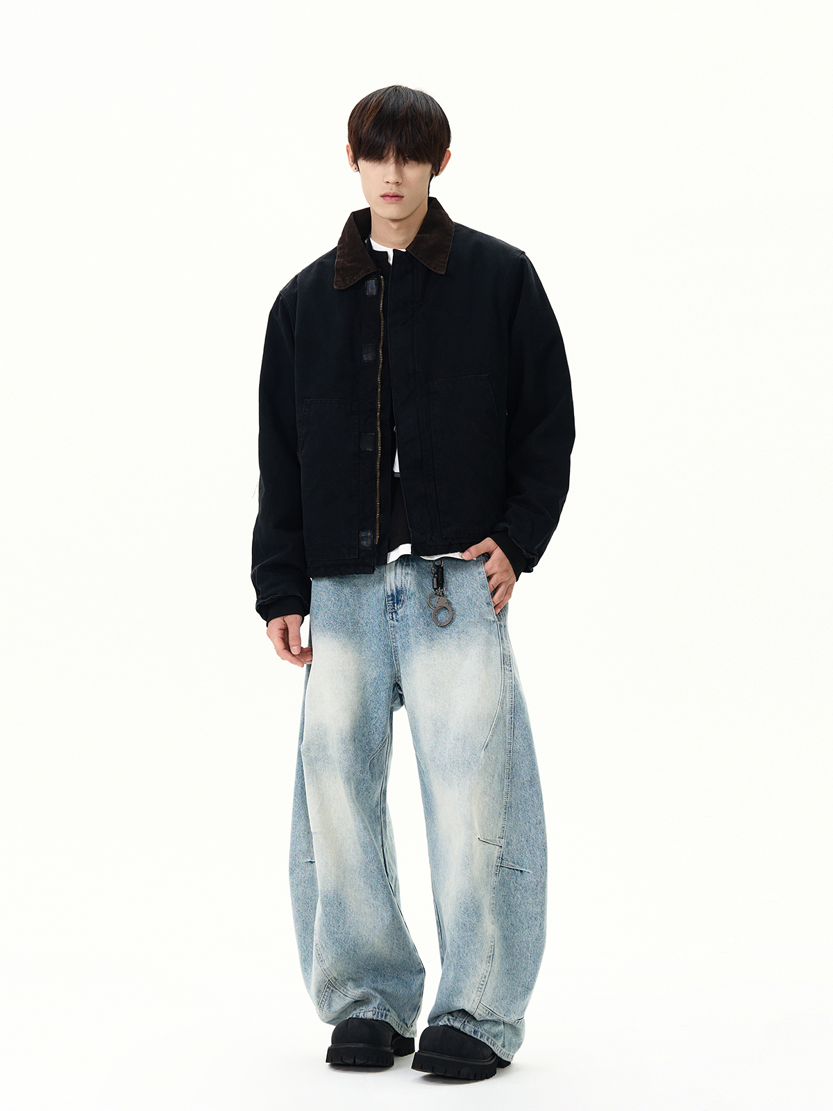 American Retro Vintage Distressed Workwear Lapel Jacket - Short Thick Coat for Y2K and Korean Style Fashion