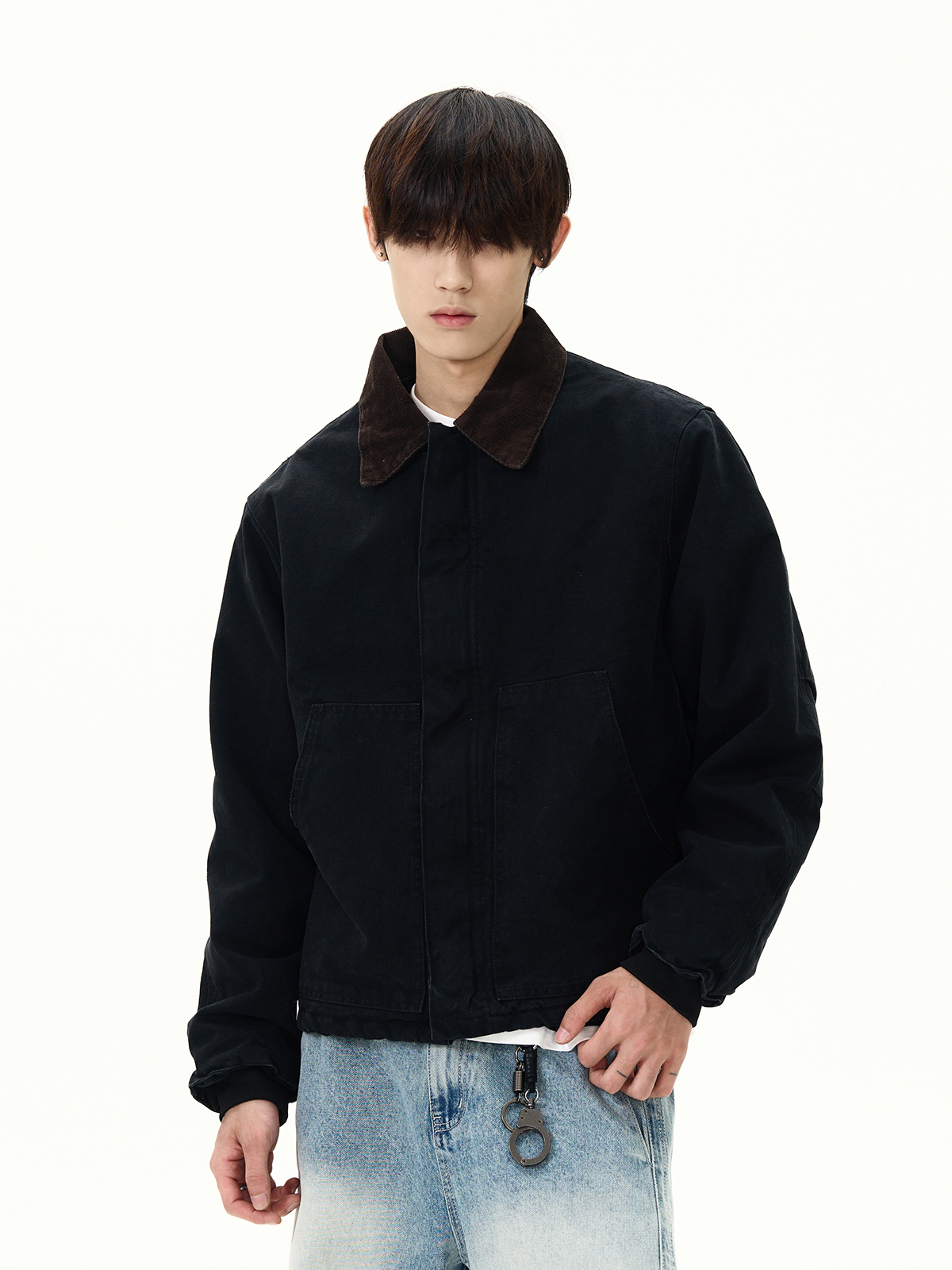American Retro Vintage Distressed Workwear Lapel Jacket - Short Thick Coat for Y2K and Korean Style Fashion