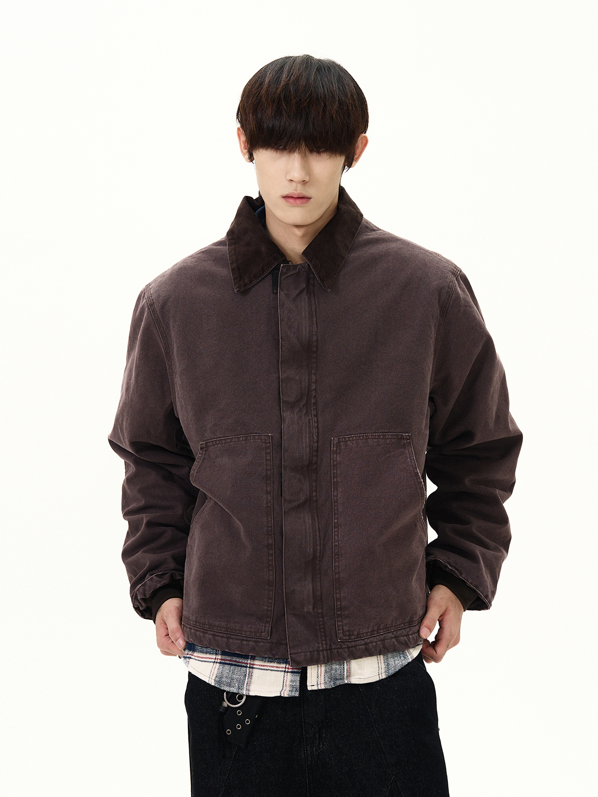 American Retro Vintage Distressed Workwear Lapel Jacket - Short Thick Coat for Y2K and Korean Style Fashion