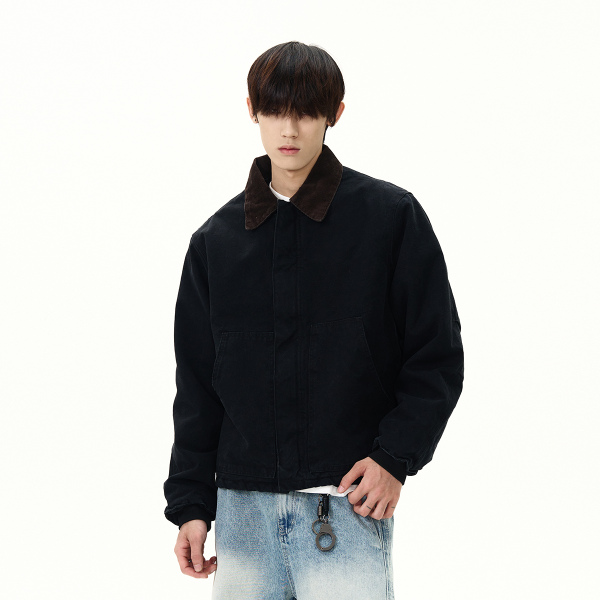 American Retro Vintage Distressed Workwear Lapel Jacket - Short Thick Coat for Y2K and Korean Style Fashion