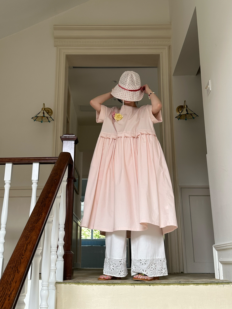 Apple Green Short Sleeve Dress with Split Design - Peony Mustard Floral Loose Shirt Dress, Y2K Style