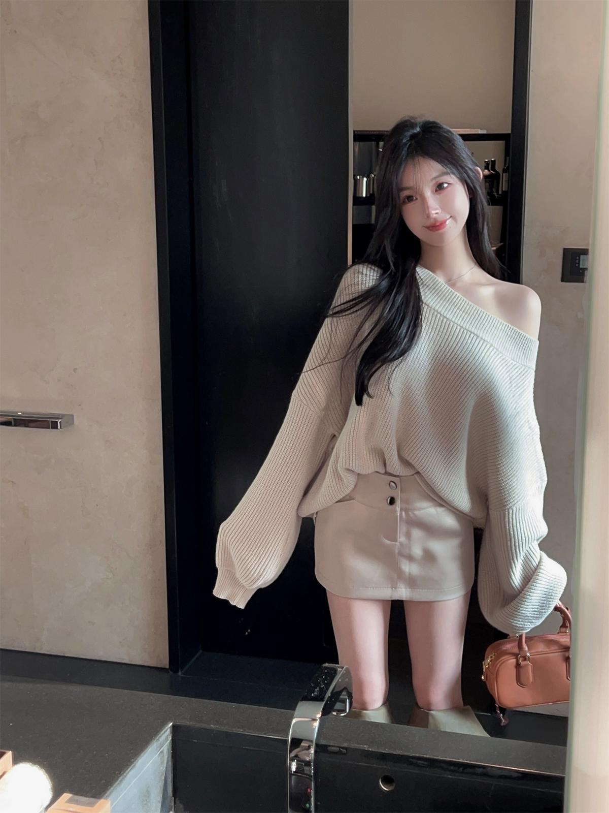 Asymmetrical Off-Shoulder Bat Sleeve Sweater for Women - Irregular Loose Knitted Top for Autumn Winter Fashion