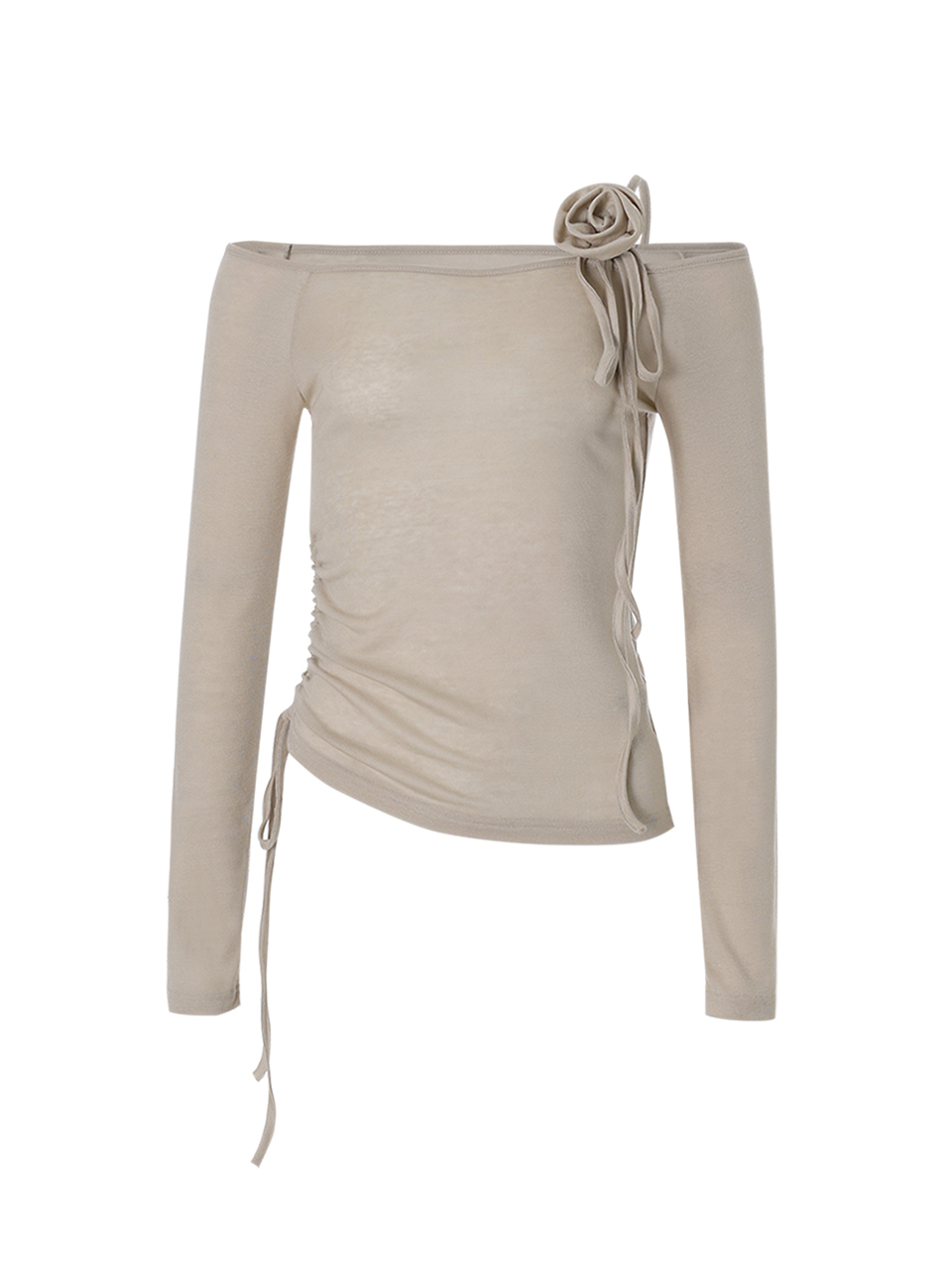 Asymmetrical One-Shoulder Slim Fit Tee - Lightweight Long Sleeve Korean Hot Girl Style with Rose Design for Spring/Summer 2025
