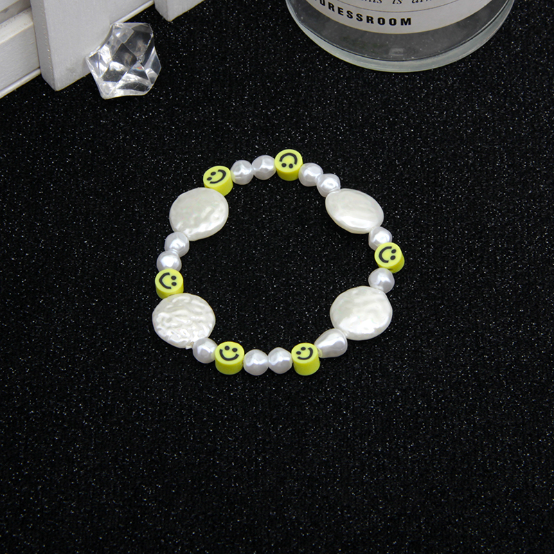 Baroque Pearl Yellow Smiley Face Necklace and Layered Bracelet Set - Irregular Design, Couple's Clavicle Chain, European American Style