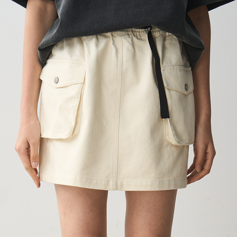 Beige Belted A-Line Mini Skirt for Women - Versatile Pocket Design Workwear Skirt for Summer 2025