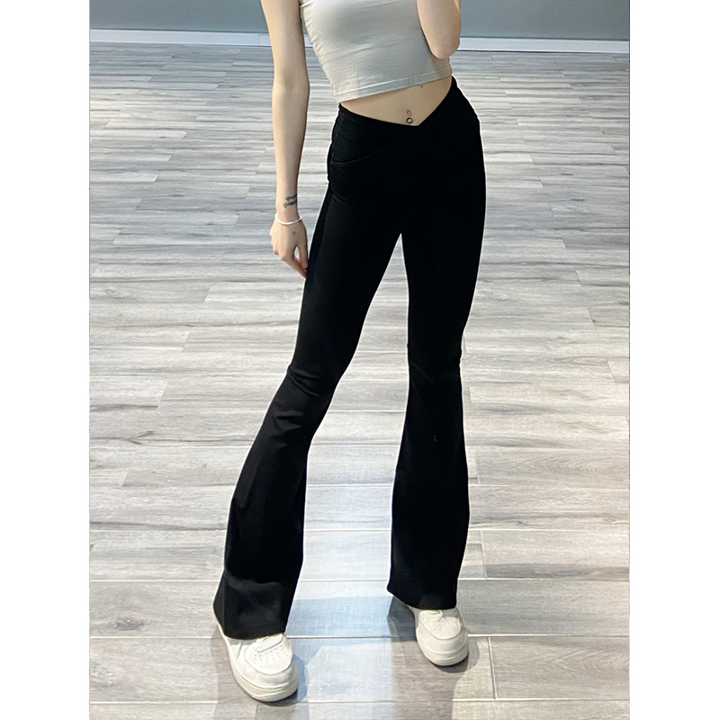 Black Brushed Flared Pants for Women - Versatile Casual Micro-Flare Jazz Dance Trousers, Spicy Girl Style, Trendy Ins Look