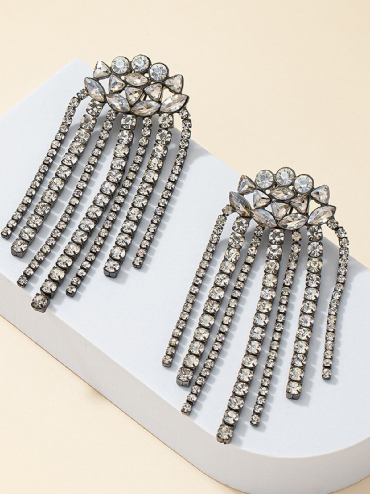 Black Gemstone Chain Tassel Earrings - Luxury Zircon Drop Earrings - Trendy Dominant Ear Accessories for Elegant Style