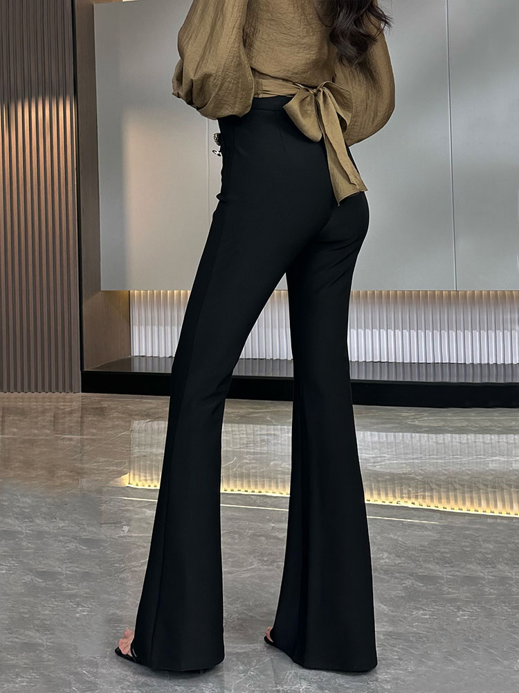 Black High-Waisted Slimming Straight-Leg Pants for Women - 2025 Summer Trend, Versatile Casual Wide-Leg Trousers