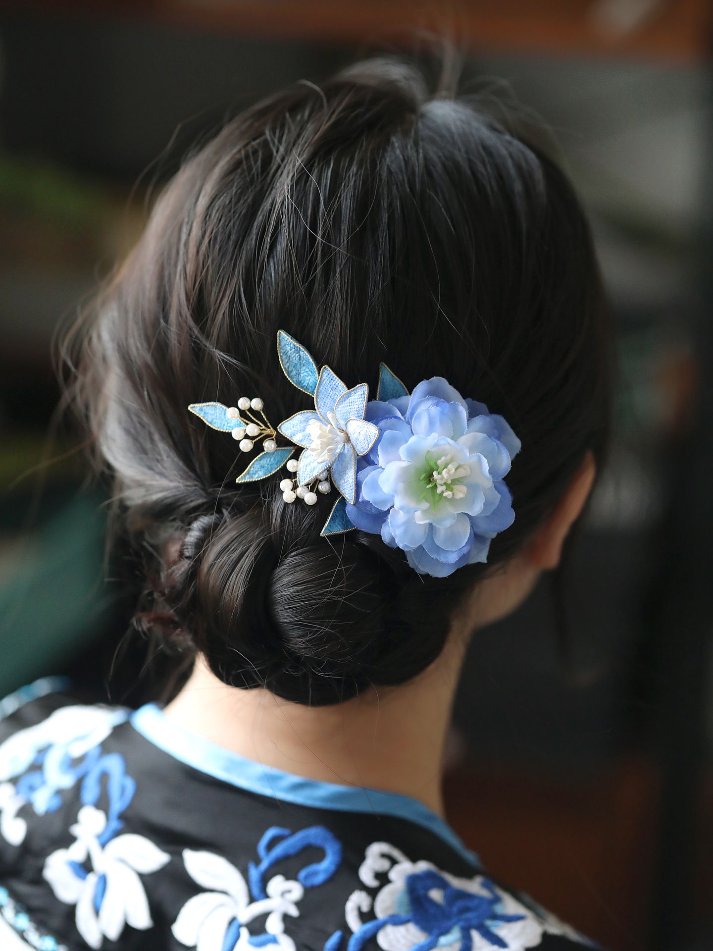Blue Ancient Style Hairpin Headdress Clip - Fairy Tang Style Hair Accessory for Han Women's Qipao and Traditional Costumes
