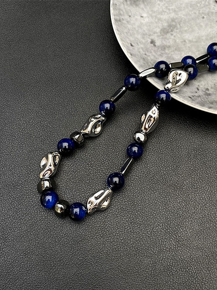 Blue Irregular Bead Necklace for Women - Light Luxury Choker, Unique Clavicle Chain, High-End Fashion Accessory