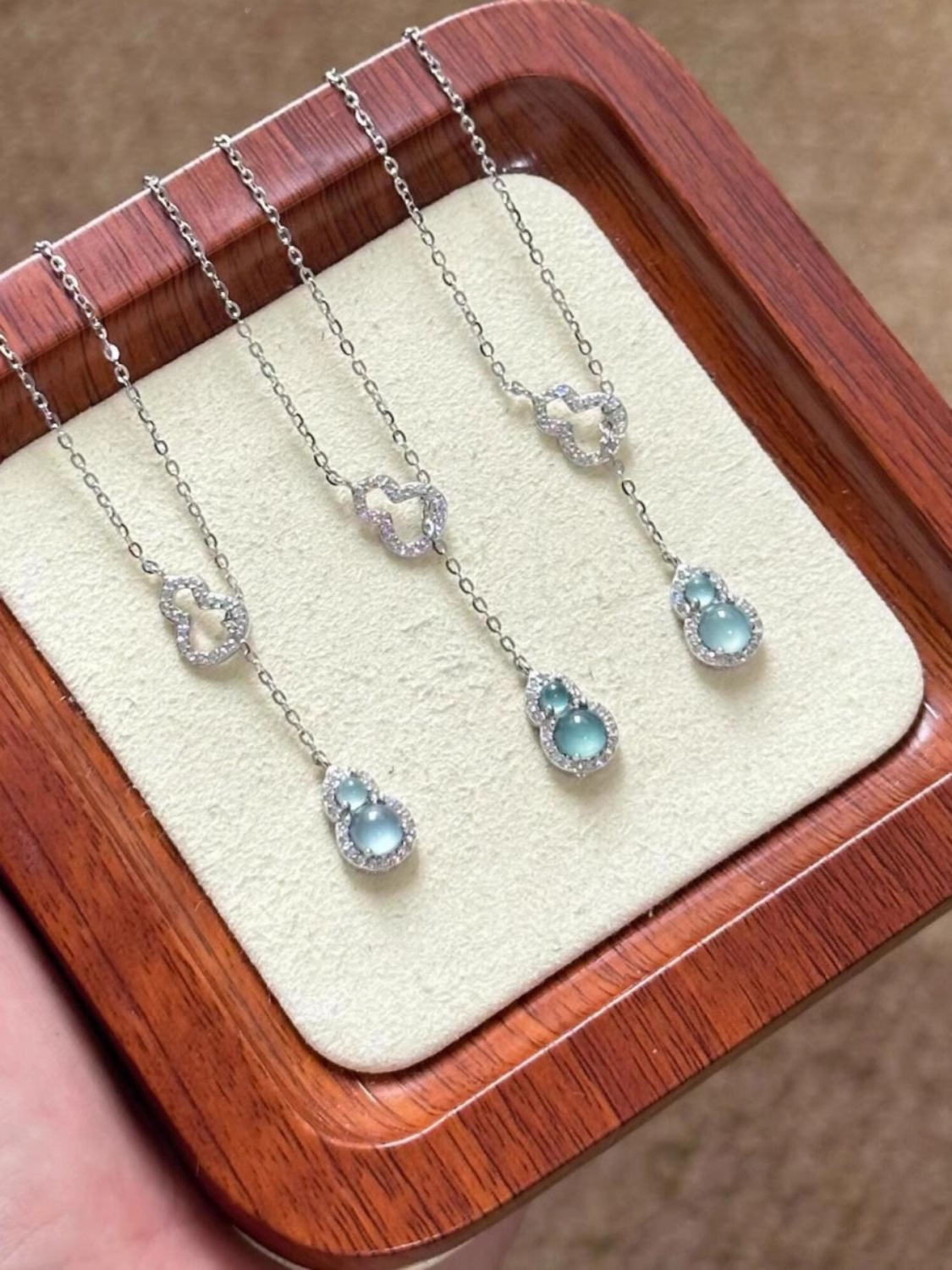 Blue Water Jade Gourd Necklace in S925 Silver - Chinese Style Cool Feeling Accessory for Modern Fashion