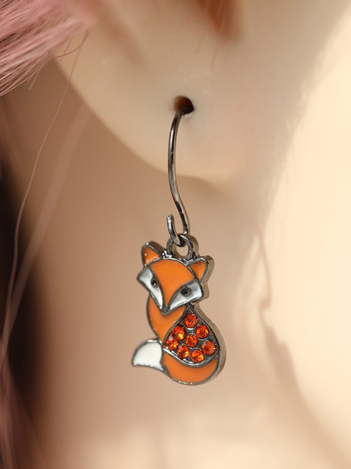 Brown Fox Ear Drop Earrings with Enamel and Sparkling Diamonds - Exquisite Animal Jewelry, Fashionable Accessories for a Chic Look