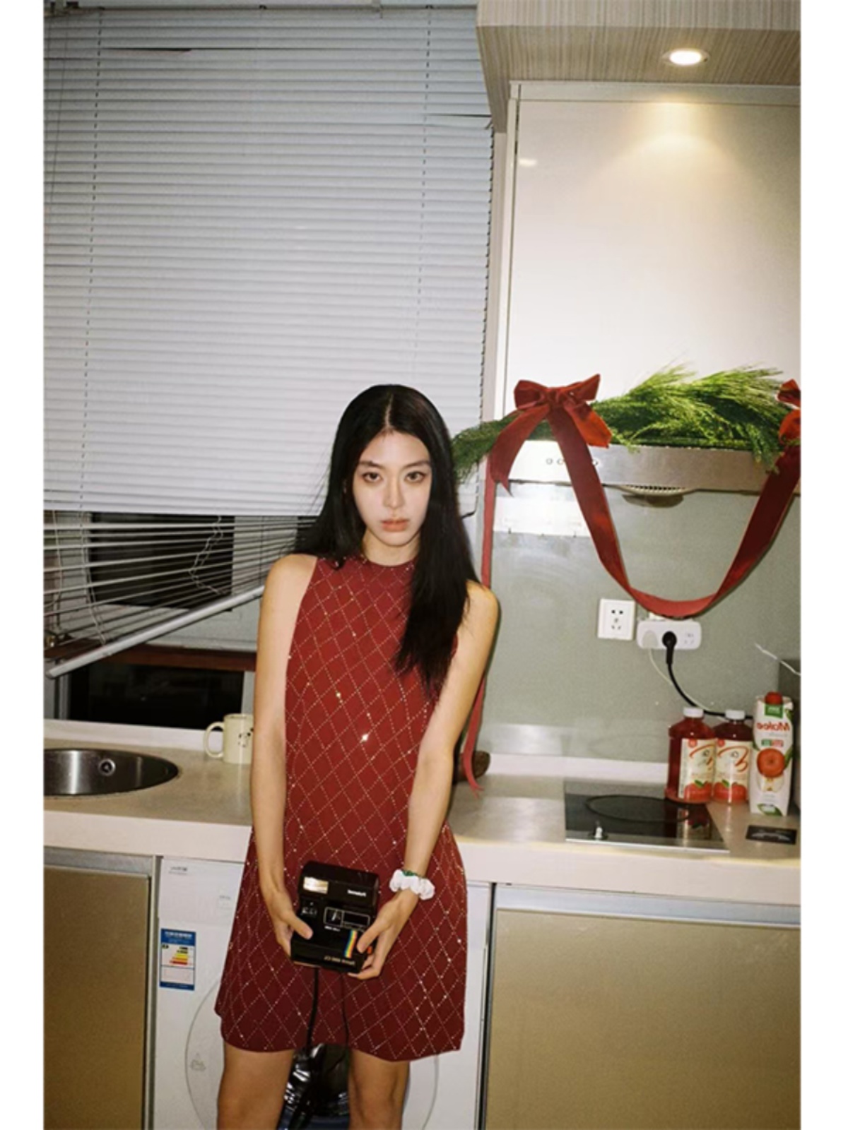 Burgundy Sleeveless Dress with French Diamond Pattern - Women's Spring Short Skirt, Y2K Chic, Perfect for Casual Outings