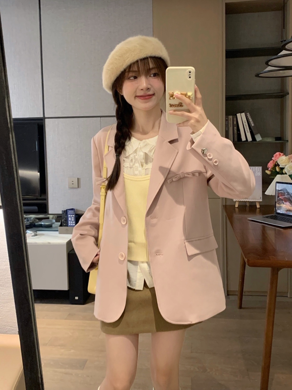 Casual Loose-Fit Mid-Length Pink Blazer for Women - Spring 2025 Slimming Silhouette Fashion Outerwear