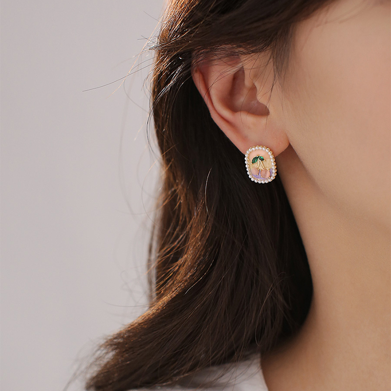 Cat's Eye Cherry Pearl Stud Earrings for Women - High-End Summer Style Jewelry, Perfect Gift for Friends and Students
