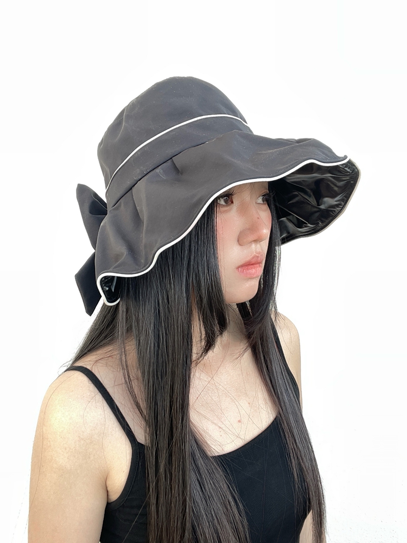 Chic Black Bow Large Brim Sun Hat for Women - Casual UV Protection Hat for a Flattering Face Shape