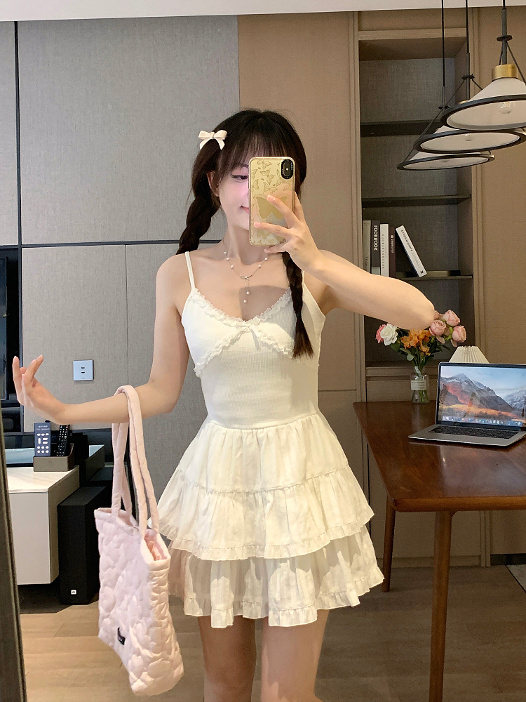 Chic French Style Spaghetti Strap Mini Dress - Sweet Summer Slimming Cake Dress for First Love Vibes