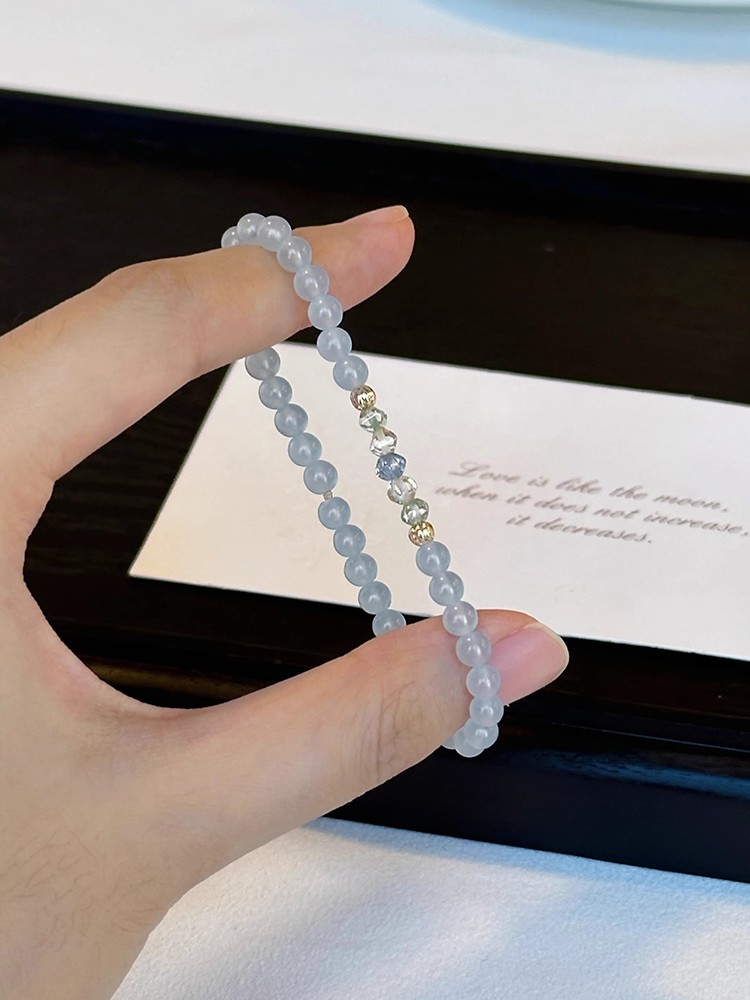 Chic Natural Aquamarine Bracelet for Women with High-End Czech Beads - Elegant French Design, Perfect for Special Occasions