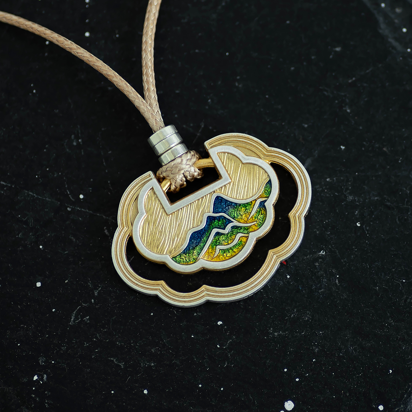 Chinese Style 999 Silver Enamel Pendant Necklace Set with Gold-Outlined Design for Women - National Wind Silver Jewelry